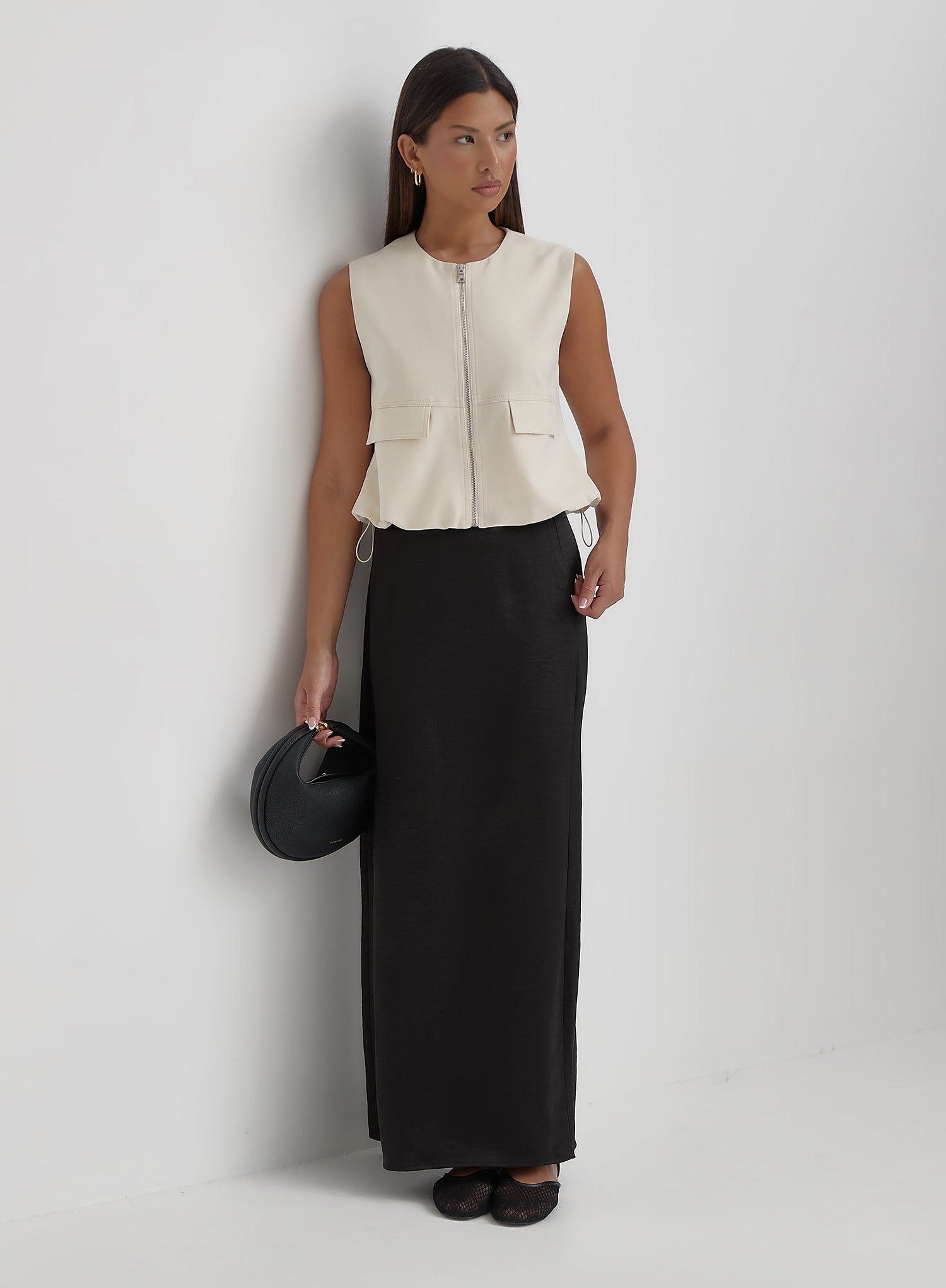 Cream Cotton Drawstring Gilet